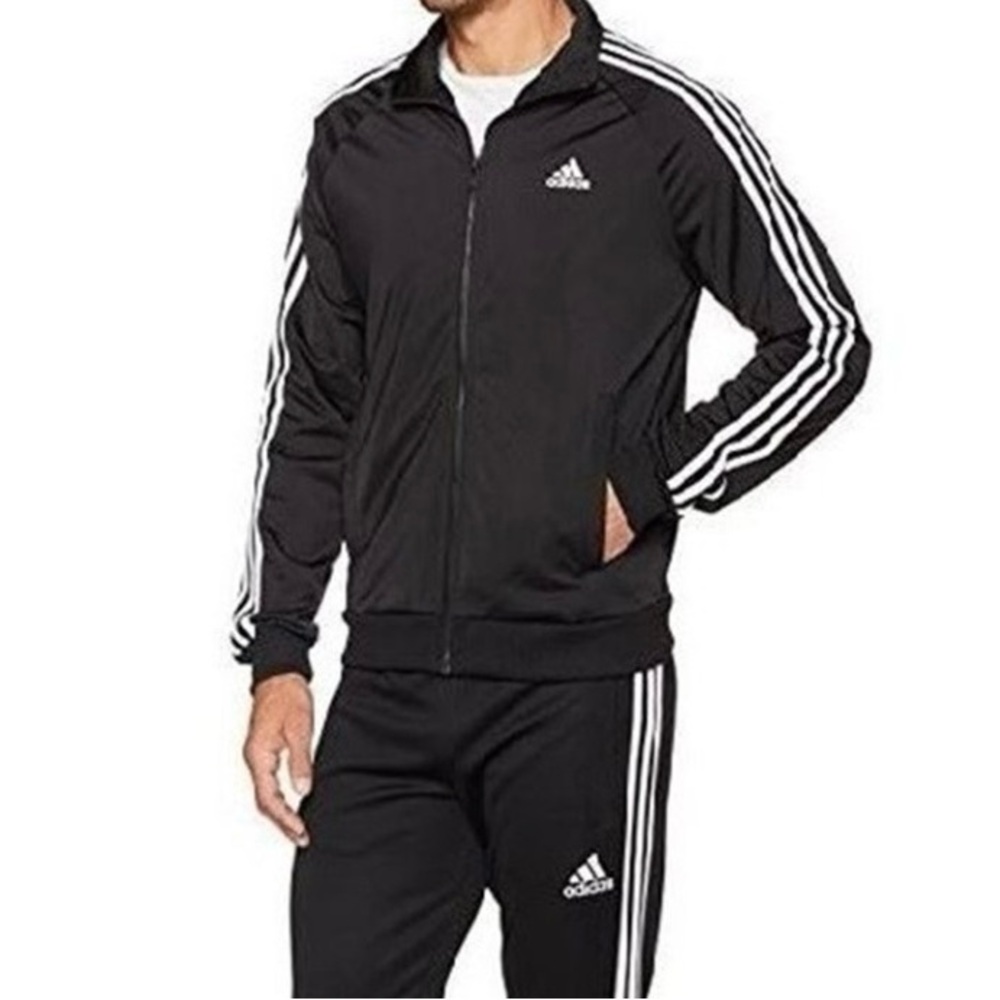 Adidas 3-Stripe Tricoat Track Set Jacket & Pants Black like new ! Sz med